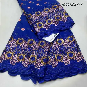 With Headtie Gele Scarf Matching for Women Dress 2024 African Dry Handcut Embroidery Cotton Bazin Lace 5 Yards Voile Fabric