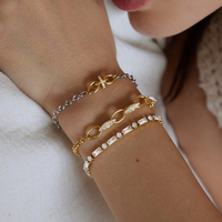 Bracelets classiques en acier inoxydable plaqué or 18 carats PVD, chaîne à maillons, zircone cubique blanche, bracelet bicolore or et argent pour femmes