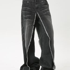 กางเกงยีนส์ทรงตรงสไตล์ฮิปฮอปวินเทจสำหรับผู้ชาย รุ่น Y2K สตรีท ระบายอากาศได้ดี ผ้ายีนส์ฟอกสี แต่งลายปะติด สำหรับฤดูใบไม้ผลิและฤดูใบไม้ร่วง - Product Image 3