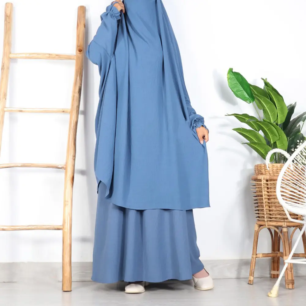 Vente en gros vêtements islamiques pleine longueur EID de haute qualité robe papillon pour femmes musulmanes ensemble de deux pièces Abaya Jilbab Jazz en crêpe de prière