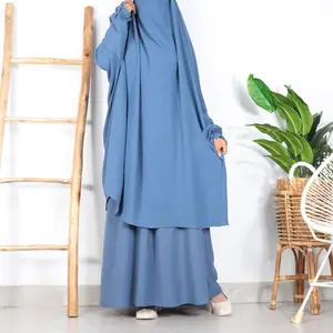 Groothandel Hoge Kwaliteit Eid Full Length Islamic Kleding Moslim Vrouwen Jurk Vlinder Twee-Pcs Set Jazz Crêpe Abaya Jilbab Gebed