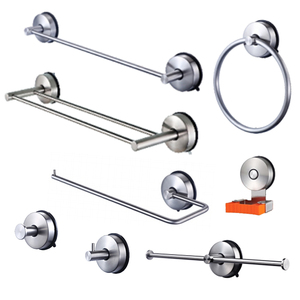 8-Piece 304 Stainless Steel <strong>Suction</strong> Cup <strong>Bathroom</strong> Set: Towel Bar, Rack, Ring, <strong>Hooks</strong>, Paper Holder - Brushed, No Drilling - Product Image 1