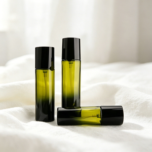 Ensemble de flacons cosmétiques en verre dégradé vert foncé de luxe, pot de crème pour le visage personnalisé de 50 g, flacon vide pour lotion, flacon pompe pour <span class=keywords><strong>soin</strong></span> de la peau, emballage - Product Image 2