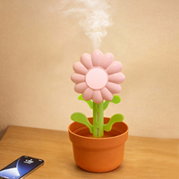 Humidificateur miniature de haute qualité à deux modes de brumisation, 280 ml, 7 couleurs de lumière, fleurs, pour la maison, la chambre à coucher, le bureau