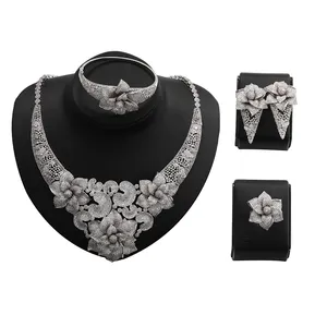 18109 Luxury Elegant Flower Bridal Necklace Set for Women Cubic Zirconia Wedding Large Jewelry Sets African Brides Accessories