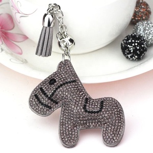 Cartoon Diamond-<b>studded</b> Crystal Wooden Horse Keychain, Creative <b>Bag</b> Hanger, Plush Fabric, Diamond Keychain - Product Image 5