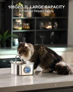3.2L Portable Stainless Steel <strong>Cat</strong> &amp; Dog Water Fountain with Automatic Level Window LCD Display USB <strong>Plug</strong> - Product Image 3