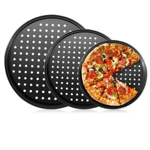 26/28/32cm Carbon Steel Non-Stick Pizza Baking Pan Round Mesh Tray Plate Oven Baking <b>Bakeware</b> With Holes Pizza Tray Mould - Product Image 1