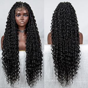 Perruque en dentelle tressée Boho Rive Locs perruque de cheveux au crochet perruque complète en dentelle synthétique frontale avec cheveux naturels de bébé Vente en gros - Product Image 3