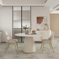 Table à manger ronde moderne de luxe avec plateau en ardoise et pieds en métal, chaises incluses pour petits appartements - Meubles de salle à manger imperméables