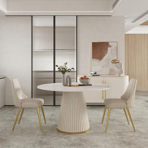 <span class=keywords><strong>Tavolo</strong></span> da Pranzo <span class=keywords><strong>Rotondo</strong></span> Moderno di Lusso con Piano in Ardesia e Gambe in Metallo, con Sedie per Piccoli Appartamenti - Arredamento Sala da Pranzo Impermeabile - Product Image 3