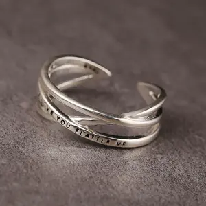 New Design Personalised Custom Name Thin Stackable Minimalist Finger Twist 925 Sterling Silver Unisex Ring
