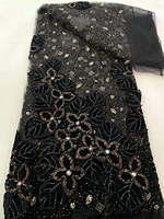 NI.AI Nouveau design de dentelle perlée avec fleurs brodées sur filet et paillettes, tissu en dentelle filet pour robes de mariée et tenues de soirée