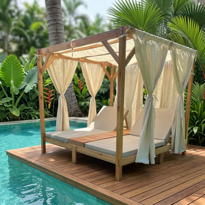 Cama de Día de Teca de Estilo Resort Tropical Moderno y Cama de Día de Teca Hecha a Mano con Toldo y Cojines Ajustables para Uso Junto a la Piscina y en Villas - Product Image 2