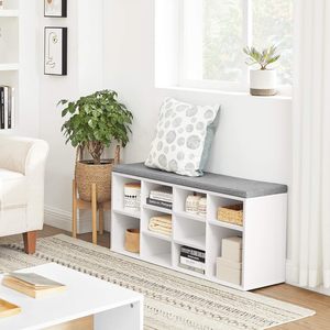 Banc à chaussures <span class=keywords><strong>avec</strong></span> coussin banc de <span class=keywords><strong>rangement</strong></span> armoire <span class=keywords><strong>avec</strong></span> siège rembourré banc <span class=keywords><strong>d</strong></span>'<span class=keywords><strong>entrée</strong></span> <span class=keywords><strong>avec</strong></span> 10 compartiments étagère réglable pour chambre à coucher - Product Image 6