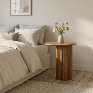 Mesa de Centro Redonda de Madera Hecha a Mano Estilo Vintage, Mesa Auxiliar Rústica para Espacios Pequeños, para Sala de Estar, Dormitorio, Entrada - Product Image 4
