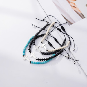 Nouveaux bracelets tressés porte-bonheur avec croix et perles turquoise pour chrétiens protestants - Product Image 1