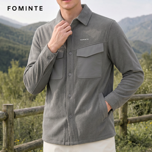 Veste en polaire <span class=keywords><strong>sherpa</strong></span> grise pour <span class=keywords><strong>homme</strong></span> avec logo personnalisé, épaisse, pour le travail en extérieur, chemise-veste boutonnée, grande taille, <span class=keywords><strong>surchemise</strong></span> - Product Image 6