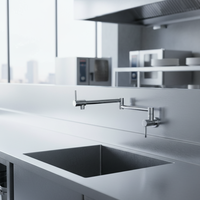 Robinet de cuisine commercial mural moderne en laiton, double articulation, pour remplissage de casseroles, avec bras articulé et pliable, pour évier de cuisine et cuisinière commerciale