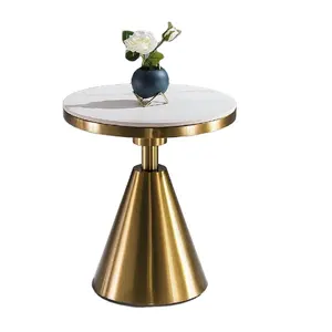 Mesa lateral de mármore redonda criativa moderna com cilindro de ouro e mesa de centro de titânio em aço inoxidável, mobília luxuosa para sala de estar