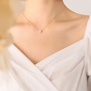 Hypoallergenic Vertical Thin Necklace Single Diamond Circle Zircon Shape 18K Gold-Plated Waterproof Chain Jewelry For Women