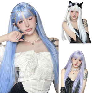 Coloré Air Bangs Longue Ligne Droite Mode Lolita Animation <span class=keywords><strong>Anime</strong></span> Cos Pleine Tête Perruque - Product Image 1