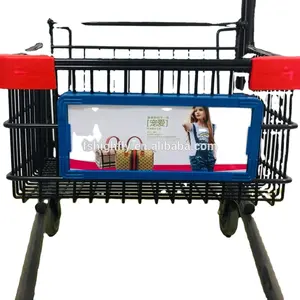 Outdoor Rotating Plastic Advertising Sign Frames On Two Basket Shopping Carts