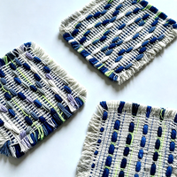 Sous-verre en tissu jacquard polyester-coton écologique avec franges et pompons, absorbant et isolant thermiquement