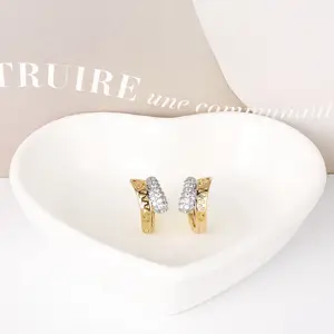 CM Fashion Wholesale Jewelry 18k Gold Plated Huggie Earrings Aretes De Dos Colores Mujer Por Mayor 2 Color Zircon Earring