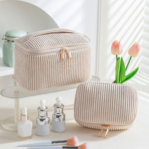 4pcs Large Capacity Easy Carry Makeup Bag Travel Corduroy Cotton Makeup Bag with Handle - Product Image 2