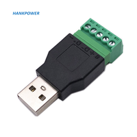 USB2.0 laki-laki atau perempuan untuk 5Pin hijau Terminal sekrup adaptor konverter konektor USB 5P adaptor