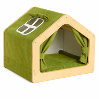 Maison pour chat moderne en velours, tente d'intérieur avec structure en bois, rideaux, coussin en peluche, fenêtre occultante, lit confortable pour animaux de compagnie