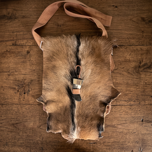 Real Fur Crossbody <b>Bag</b> <b>With</b> Leather Strap And Horn Charm Classic Unisex Style - Product Image 5