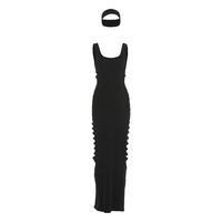 Nouvelle robe longue moulante sans manches pour femme, design mode automne, extensible, ajourée, avec bandeau