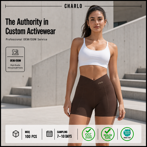 กางเกงขาสั้นออกกำลังกายเอวสูงสำหรับผู้หญิง ยี่ห้อ Charlo สีพื้น ผ้าสแปนเด็กซ์ ไนลอน ระบายอากาศได้ดี มีกระเป๋า เหมาะสำหรับทุกฤดูกาล - Product Image 2