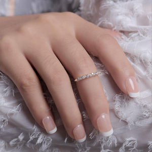 マーキスカット & ラウンドモアッサナイトウェディングバンドヴィンテージイエローゴールド女性ハーフエタニティブライダルセットプロミスマッチング - Product Image 5