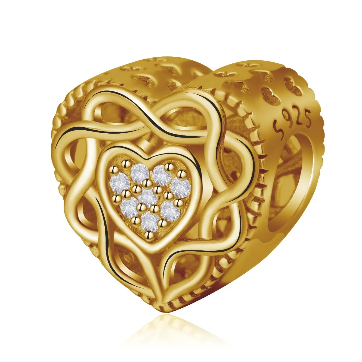 cuentas de joyería de moda en forma de corazón cuentas chapado en oro 18k pulsera en forma de corazón espaciador cuentas