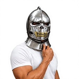 Casque Barbuta 3D complet en acier inoxydable, plaqué or, style armure de chevalier antique, pièce d'art de collection, finition polie - Product Image 2