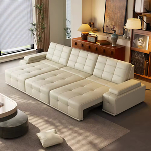 Canapé-lit électrique extensible moderne <span class=keywords><strong>pour</strong></span> maison intelligente, canapé <span class=keywords><strong>en</strong></span> <span class=keywords><strong>cuir</strong></span> noir, ensemble de <span class=keywords><strong>canapés</strong></span>, dossier haut, assise profonde, fonction rétractable - Product Image 1