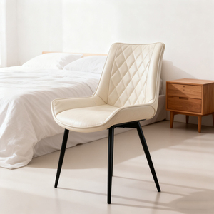 Chaise de salle à manger populaire pour maison d'hôtes, avec assise en PU, mousse de soutien, matelassage losanges, base métallique robuste et <span class=keywords><strong>pieds</strong></span> anti-traces - Product Image 2