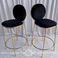 Chaise de bar en acier inoxydable doré pour mariage avec coussin en velours noir Meubles pour événements de cocktail Tabourets de bar