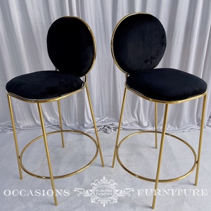 Wedding Golden Stainless Steel Bar <strong>Chair</strong> with Black <strong>Velvet</strong> Cushion High <strong>Cocktail</strong> Events Furniture Barstools - Product Image 6