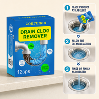 Zourunan - Desatascador de Drenajes para Uso Diario, 12 Unidades por Caja, Mantenimiento de Tuberías de Cocina y Baño, Venta al por Mayor, Marca Privada