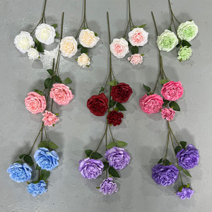 Bouquet de roses lychee à trois têtes avec feuilles, arrangement de fleurs en soie pour mariage et décoration intérieure - Product Image 2