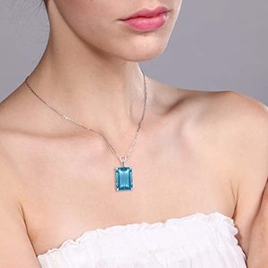 CAOSHI exquisito rectángulo en forma de piedra azul circón colgante collares de alta calidad plateado señoras collar joyería personalizada - Product Image 2