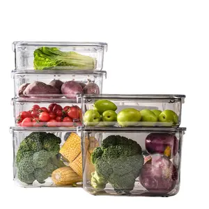 Kotak penyimpan makanan sayuran, kulkas dapur dapat ditumpuk plastik bening wadah makanan buah telur segar penata pemegang untuk kulkas