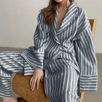 Ensemble 2 pièces décontracté premium pour femme musulmane, printemps, tissé, respirant, rayé, coupe ample, haut à manches longues et pantalon large