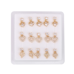 15pcs sáng bóng CZ dangle mũi Studs trái tim thiết kế mặt dây chuyền cho phụ nữ mũi xương Pin mềm uốn cong mũi piercings đóng hộp đồ trang sức 22g - Product Image 1