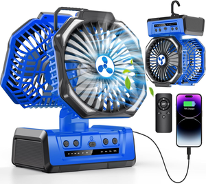 Picnic Jobsite Fan Dual Head Auto Oscillation Hook Design 20000Mah Battery Operated LED Lantern Indoor Outdoor Layout - Product Image 1