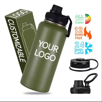 Bouteille d'eau classique pour le camping en plein air, la salle de sport, à double paroi, isolée sous vide, en acier inoxydable
